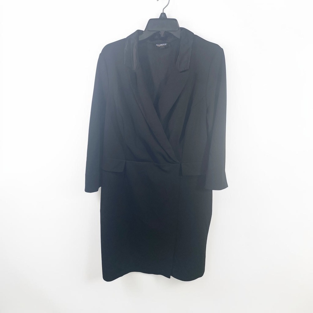 Glamour Womens Black Wrap Blazer Dress Size 16 Long Sleeve V-Neck Professional